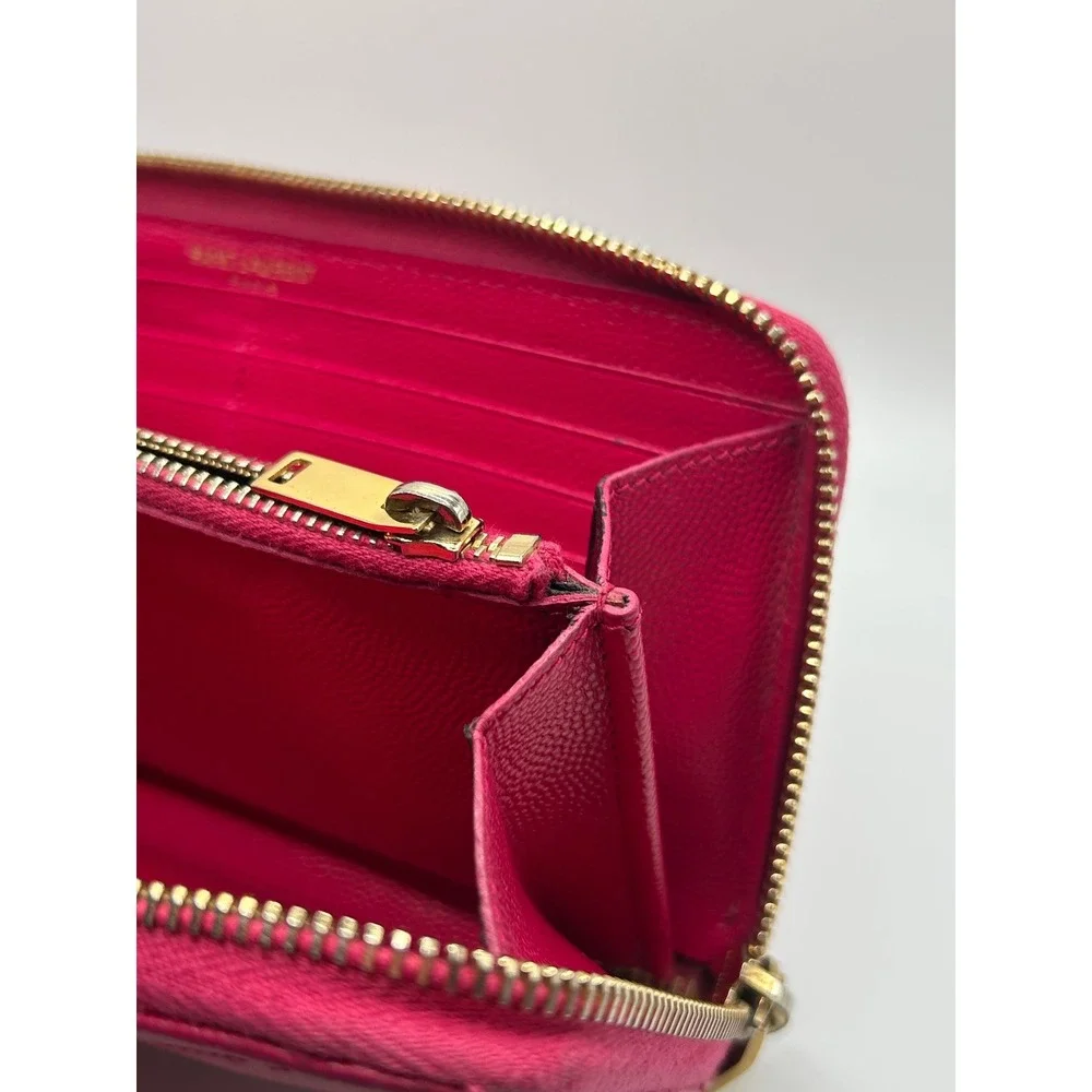Saint Laurent YSL‎ Pink Chevron Monogram Zip Around Wallet#355 - Picture 12 of 14